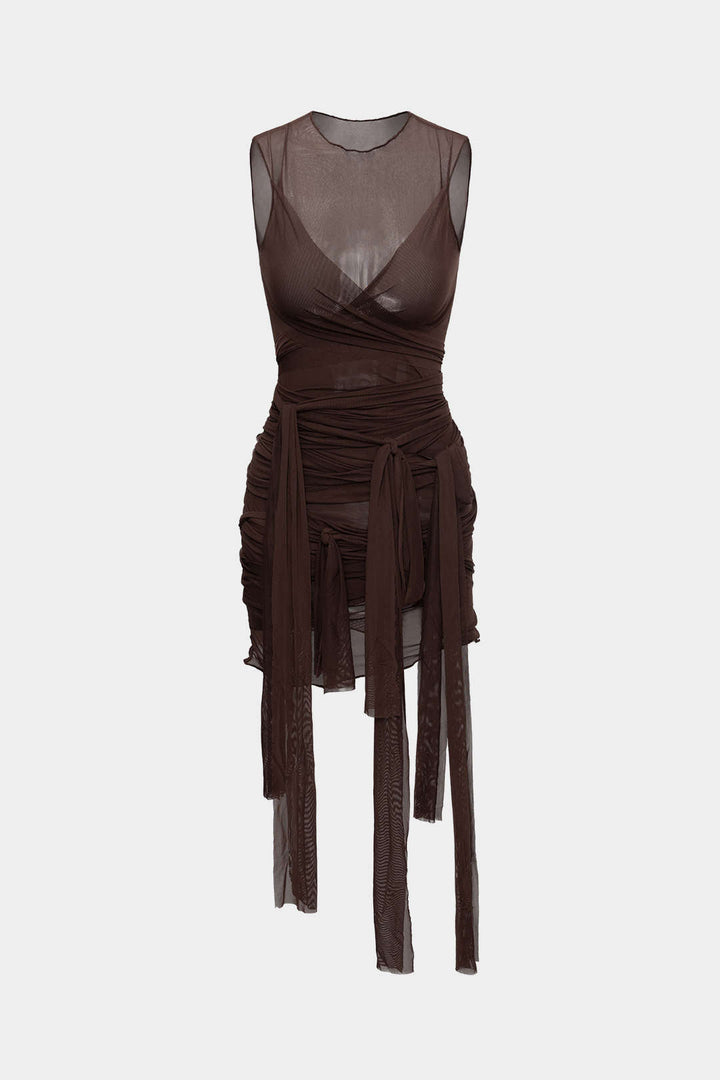 Nilda – Vestido Mini de Malha Transparente com Detalhe em Laço