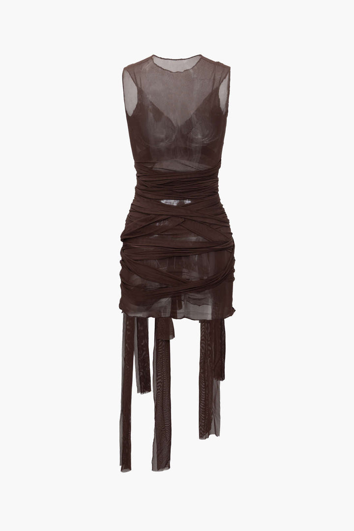 Nilda – Vestido Mini de Malha Transparente com Detalhe em Laço