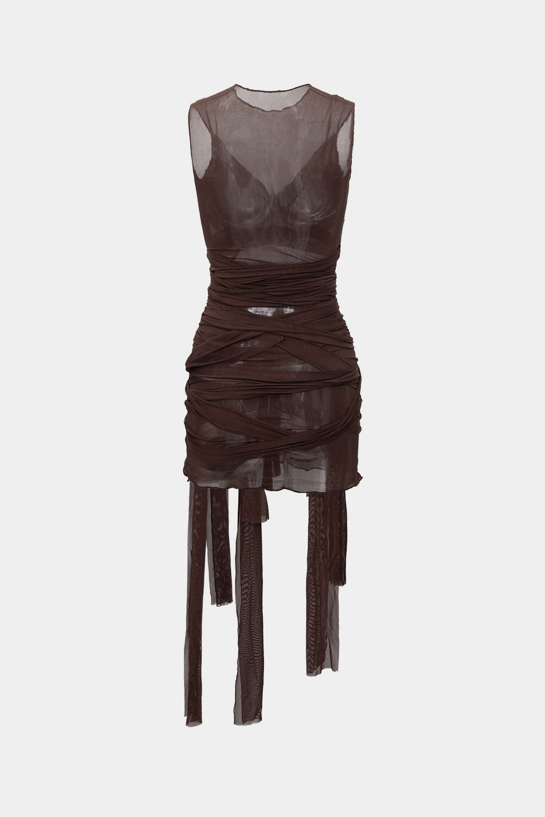 Nilda – Vestido Mini de Malha Transparente com Detalhe em Laço