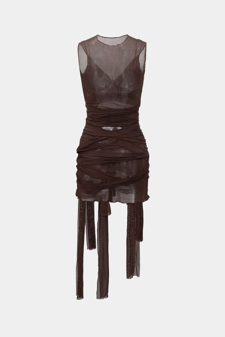 Nilda – Vestido Mini de Malha Transparente com Detalhe em Laço
