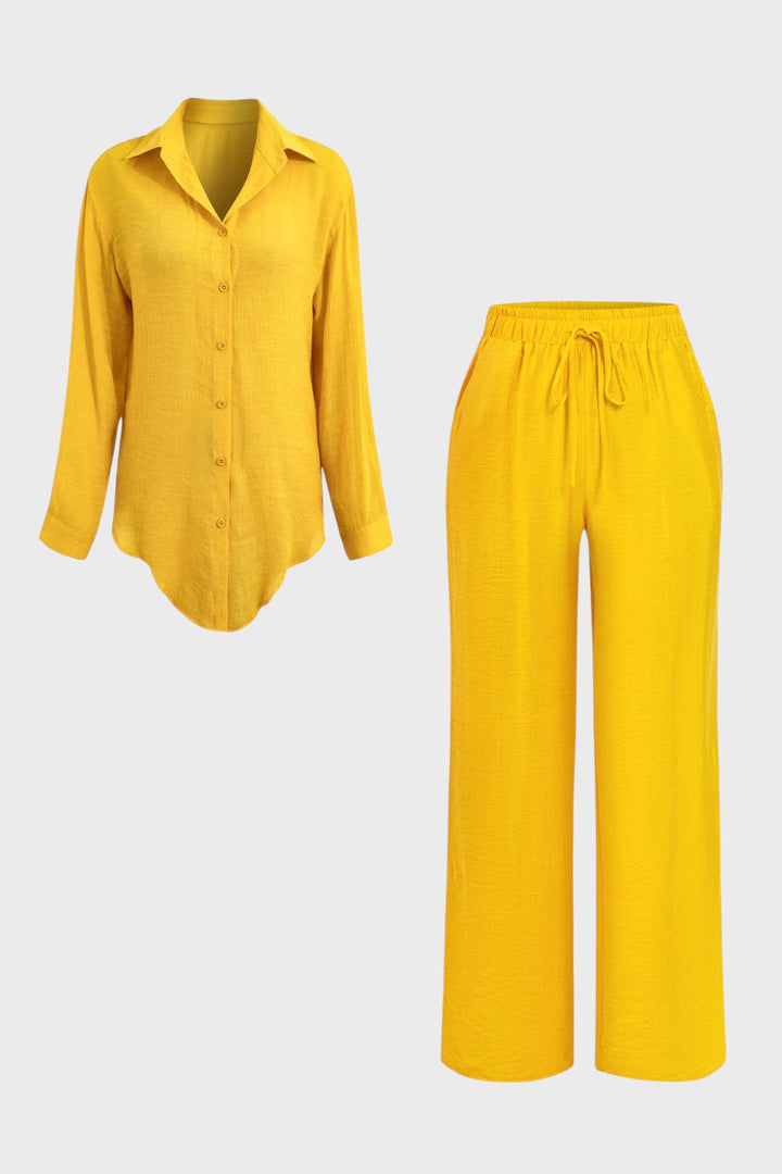 Vitória- Conjunto de Camisa com Laço Frontal e Calças Amplas
