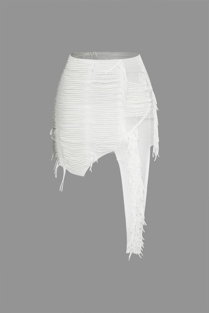 Graça- Conjunto de Top Halter Desgastado e Saia Mini Assimétrica