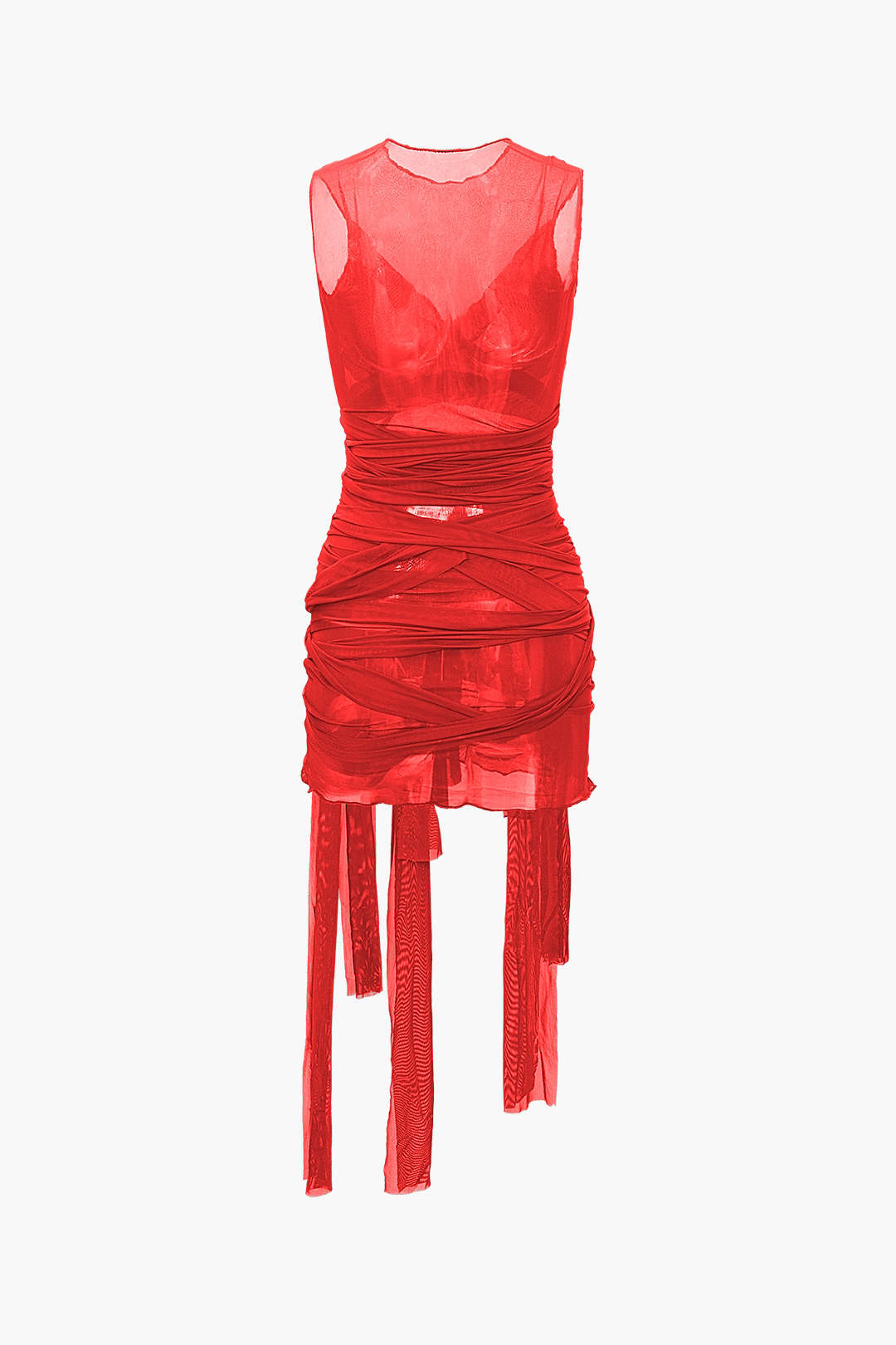 Nilda – Vestido Mini de Malha Transparente com Detalhe em Laço