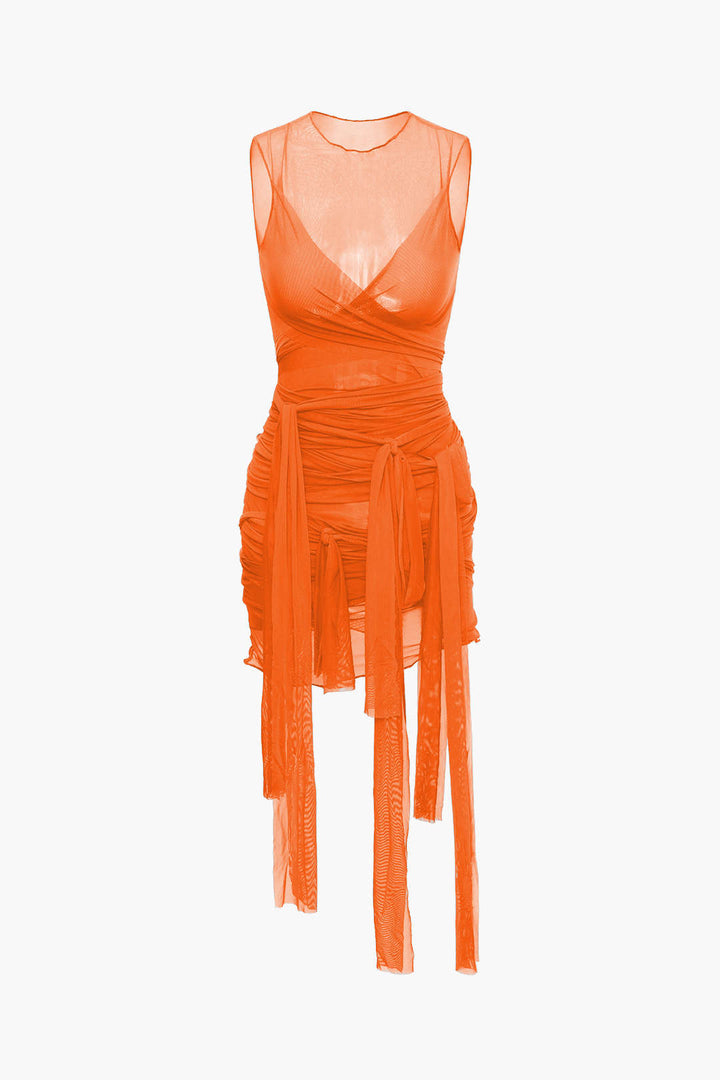 Nilda – Vestido Mini de Malha Transparente com Detalhe em Laço