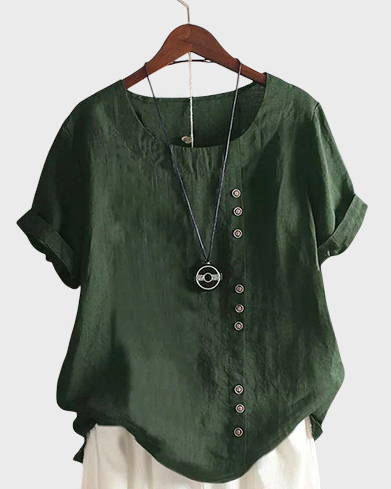 Beatriz - Camisa Básica de Manga Curta com Decote Redondo