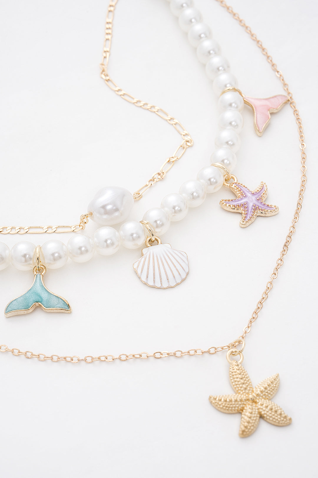 Conjunto de Colar com Pendente em Camadas de Estrela do Mar e Conchas