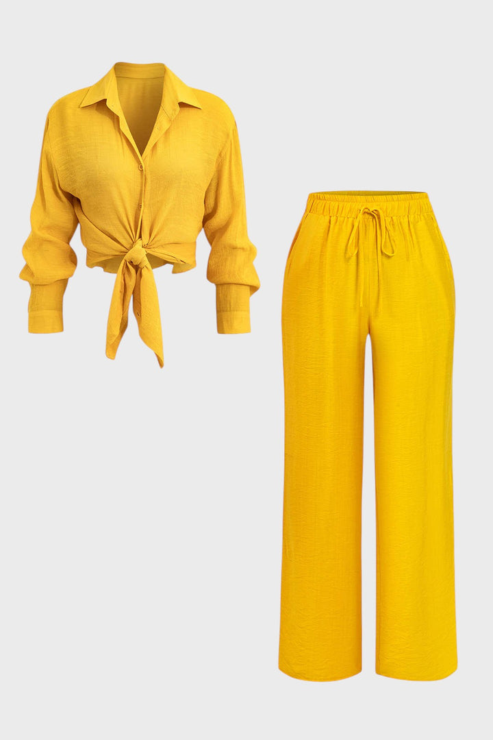 Vitória- Conjunto de Camisa com Laço Frontal e Calças Amplas