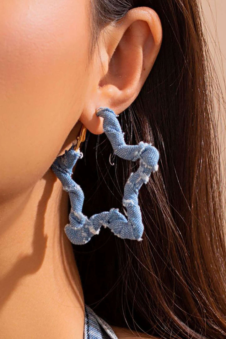 Brincos de Argola em Denim Estilo Desgastado