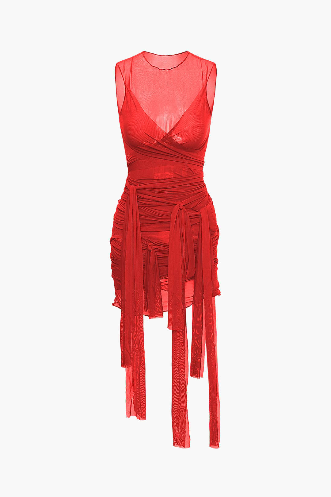 Nilda – Vestido Mini de Malha Transparente com Detalhe em Laço
