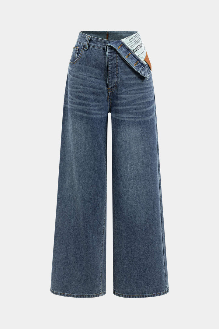 Dina - Calça de Ganga Assimétricas de Cintura Alta