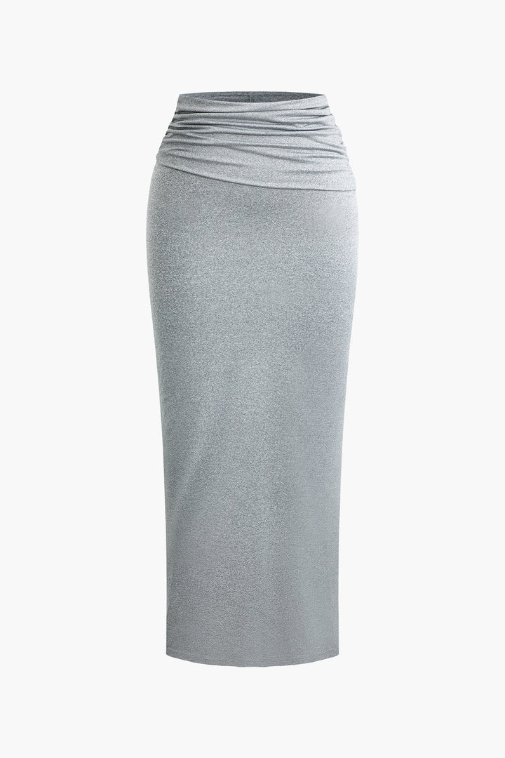 Vanessa- Conjunto Top Sem Mangas Pregas & Saia Maxi Abertura