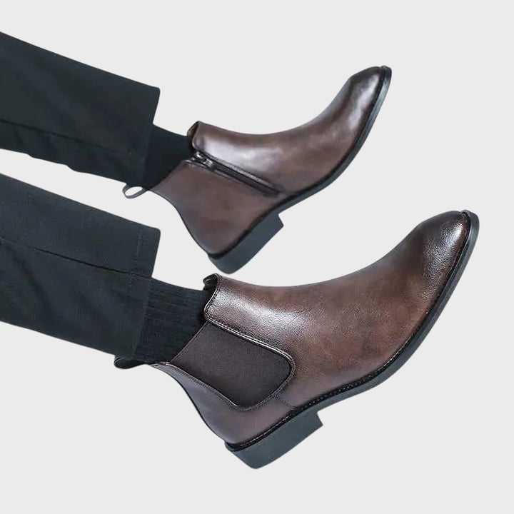 Rui - Elegantes Botas Exlentes de Couro com Zíper