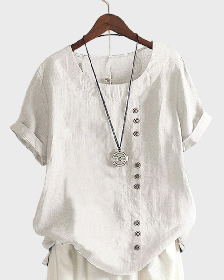 Beatriz - Camisa Básica de Manga Curta com Decote Redondo