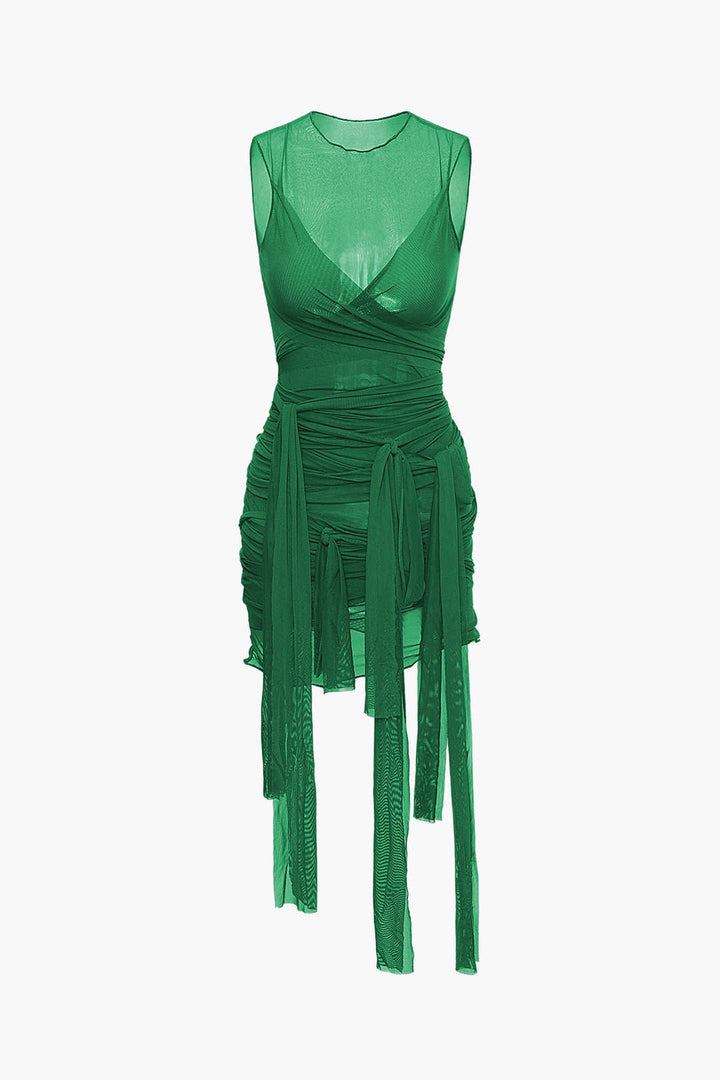 Nilda – Vestido Mini de Malha Transparente com Detalhe em Laço
