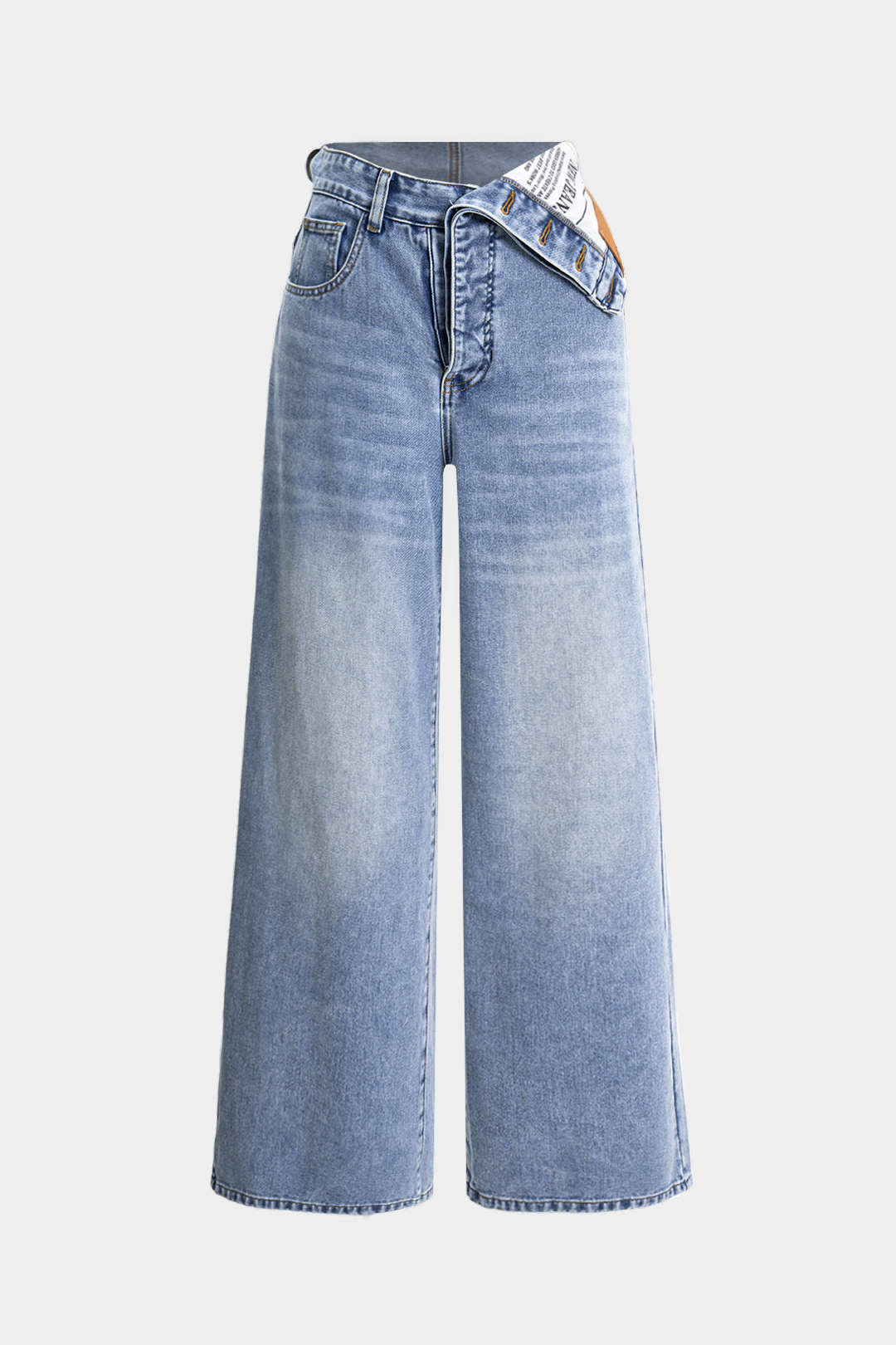 Dina - Calça de Ganga Assimétricas de Cintura Alta