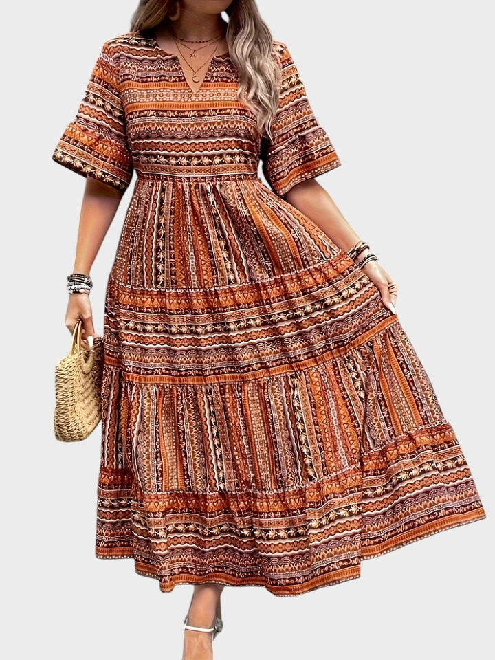 Huelva - Vestido Boémio Elegante Com Padrão Étnica