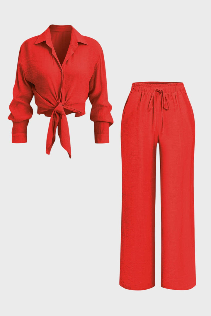 Vitória- Conjunto de Camisa com Laço Frontal e Calças Amplas
