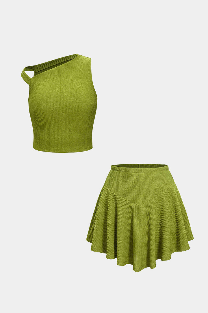 Sílvia- Conjunto de Top Assimétrico com Saia Pregueada