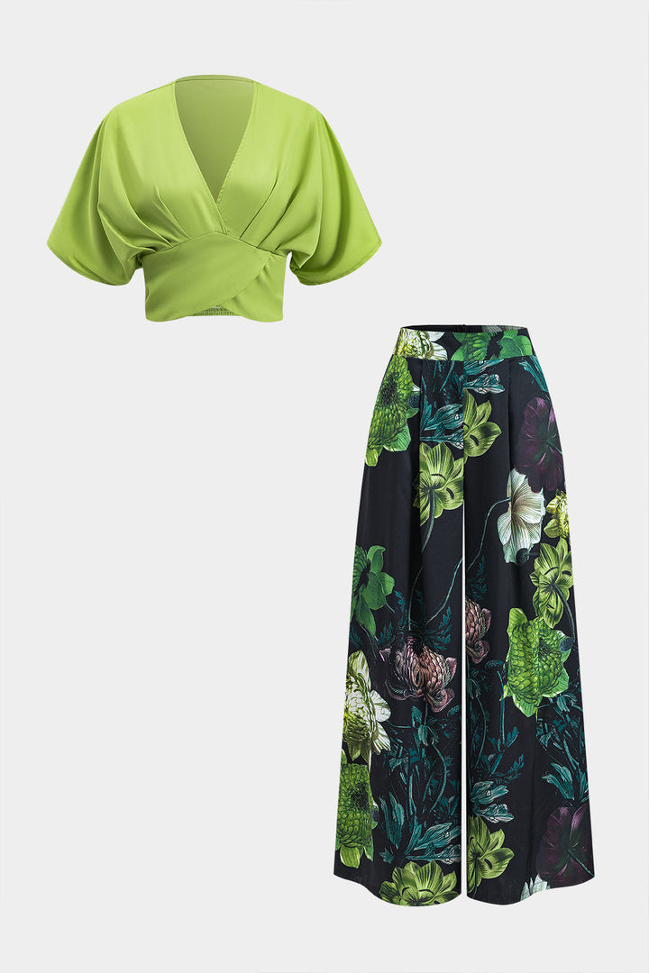 Aurora - Conjunto Blusa Manga Curta & Calças Florais