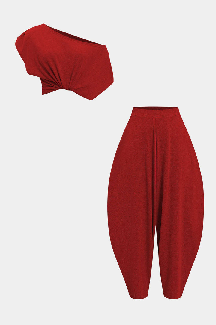 Paula - Conjunto de Top Assimétrico com Calças Barrel