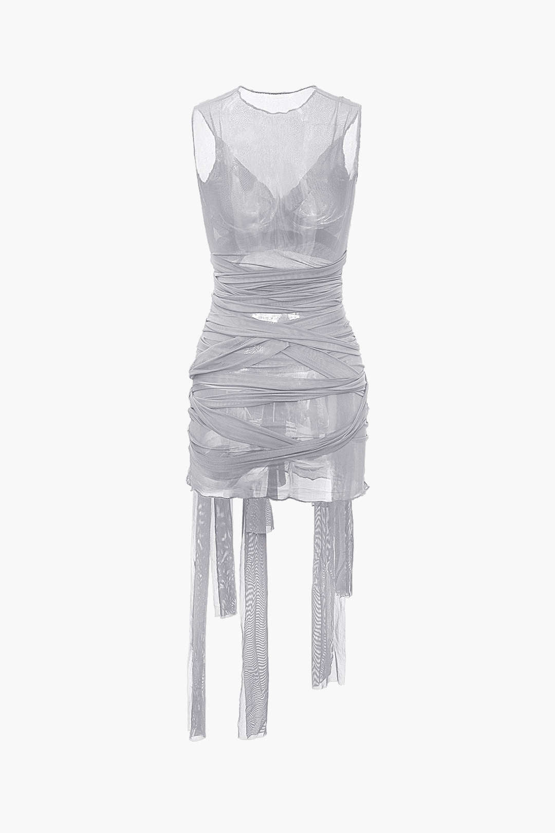 Nilda – Vestido Mini de Malha Transparente com Detalhe em Laço