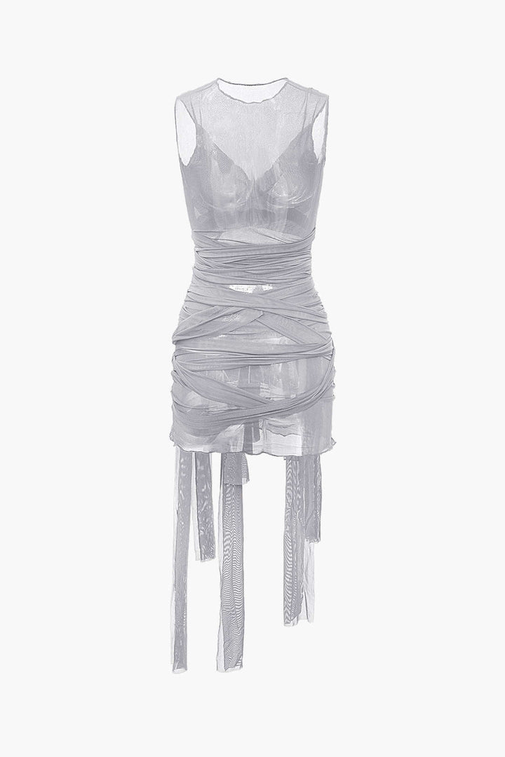 Nilda – Vestido Mini de Malha Transparente com Detalhe em Laço