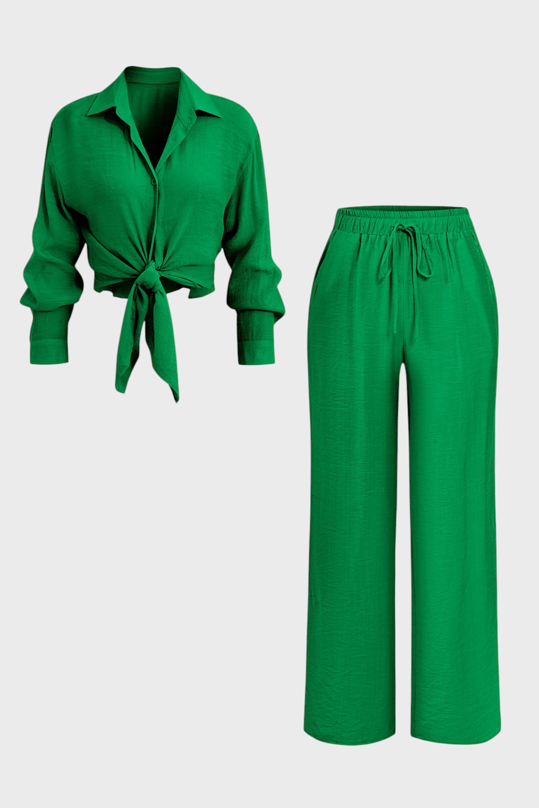 Vitória- Conjunto de Camisa com Laço Frontal e Calças Amplas