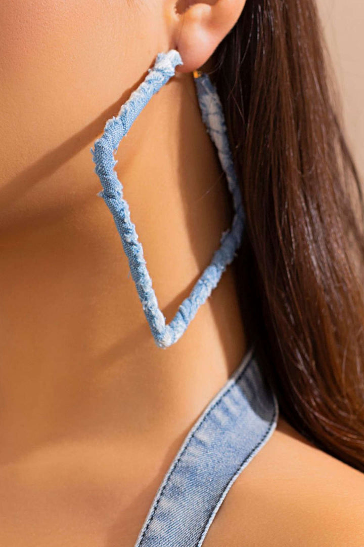 Brincos de Argola em Denim Estilo Desgastado