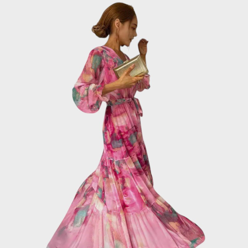 Trinity - Vestido Longo Boho Plisado Com Decote Em V