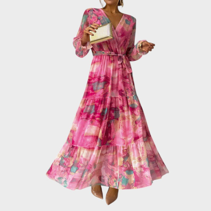 Trinity - Vestido Longo Boho Plisado Com Decote Em V