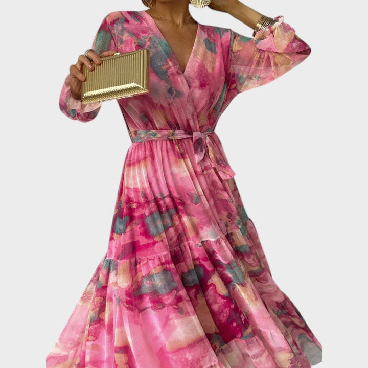 Trinity - Vestido Longo Boho Plisado Com Decote Em V
