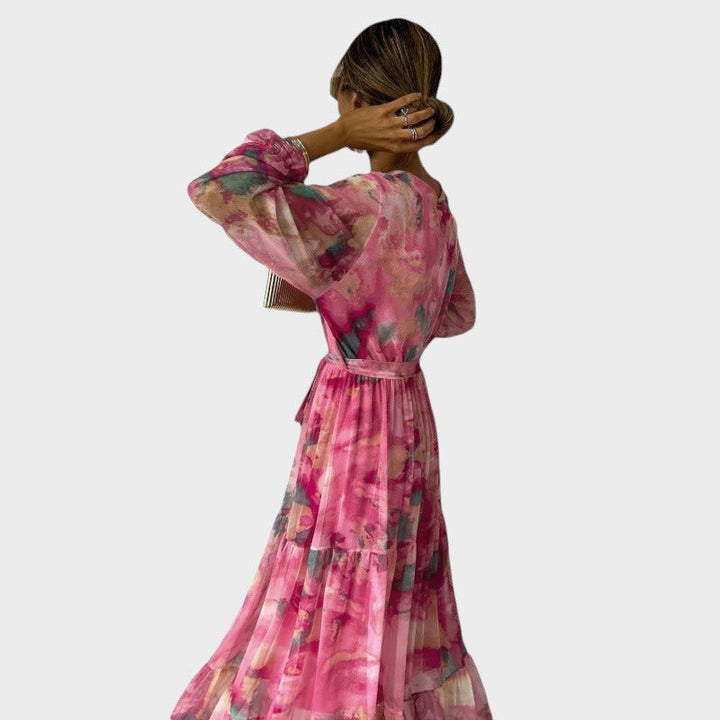 Trinity - Vestido Longo Boho Plisado Com Decote Em V