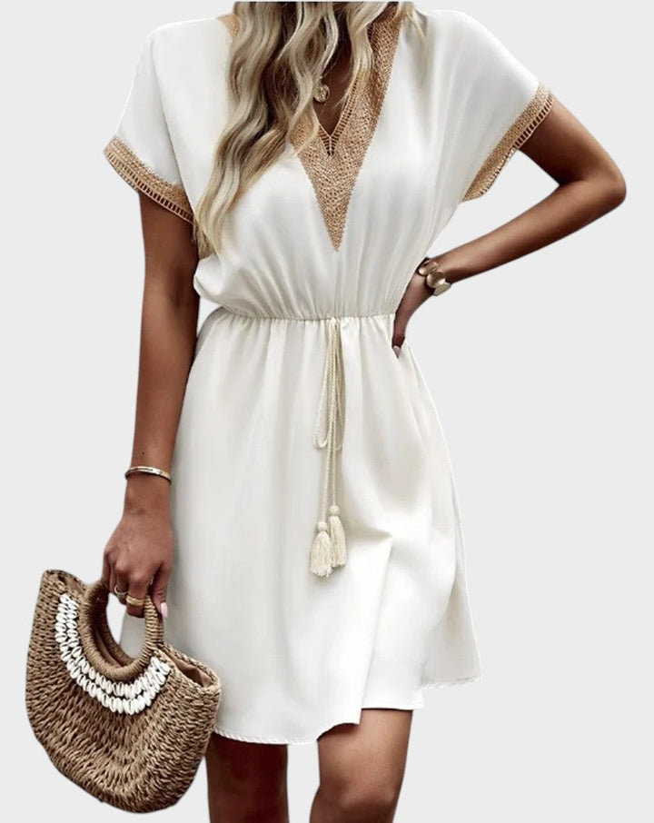 Bianca– Vestido Boho Chique Com Decote Em V e Cintura Destacada