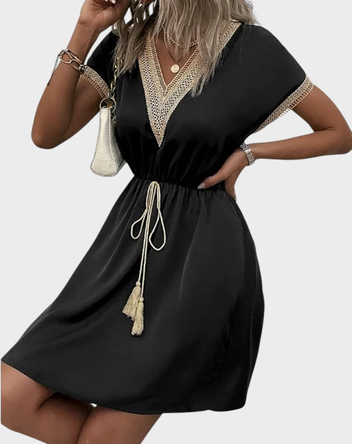 Bianca– Vestido Boho Chique Com Decote Em V e Cintura Destacada