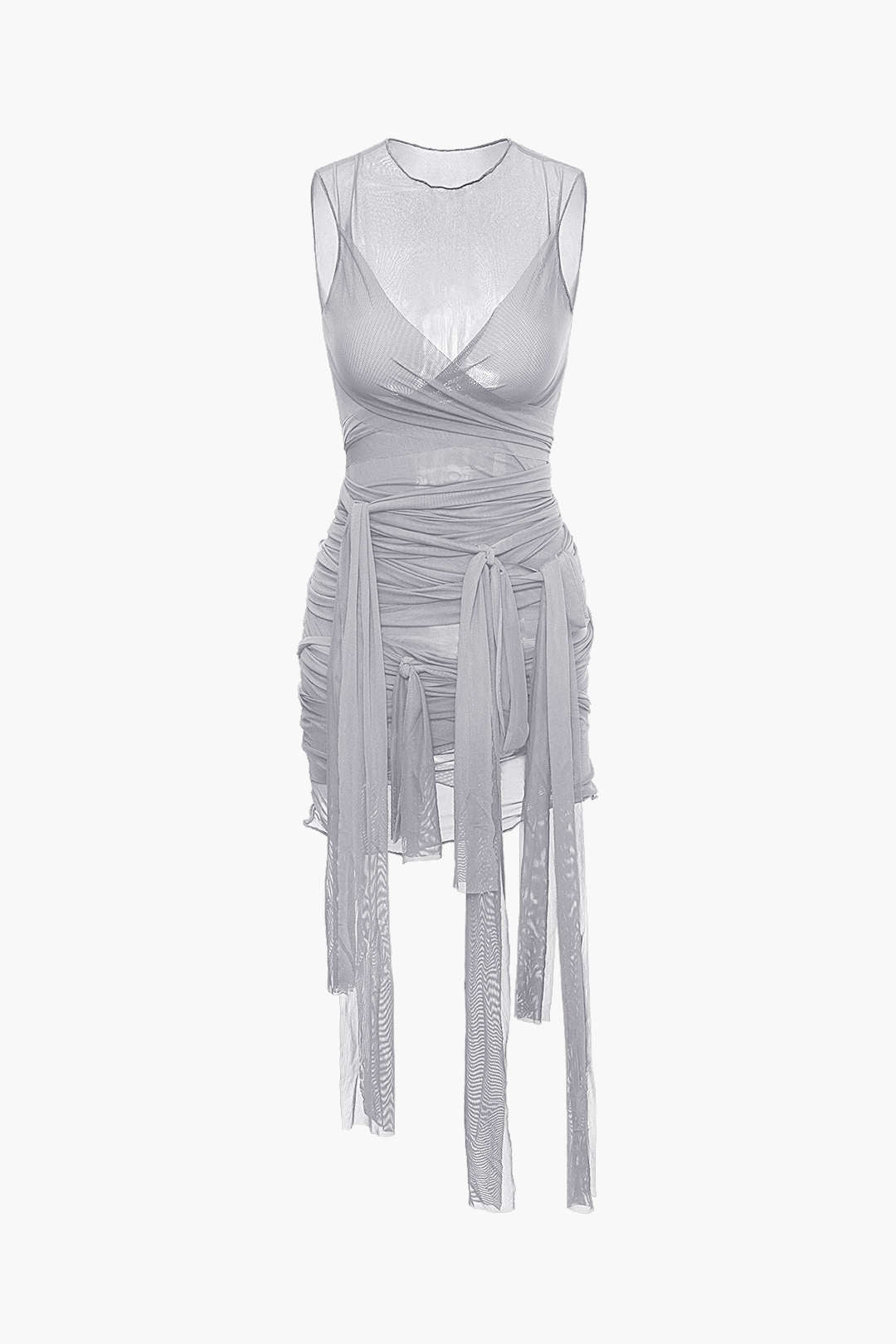 Nilda – Vestido Mini de Malha Transparente com Detalhe em Laço