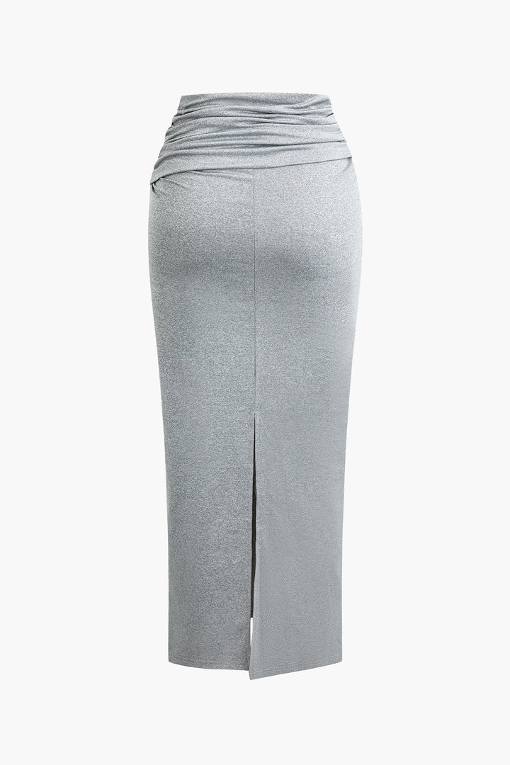 Vanessa- Conjunto Top Sem Mangas Pregas & Saia Maxi Abertura
