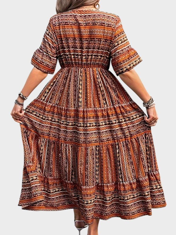 Huelva - Vestido Boémio Elegante Com Padrão Étnica