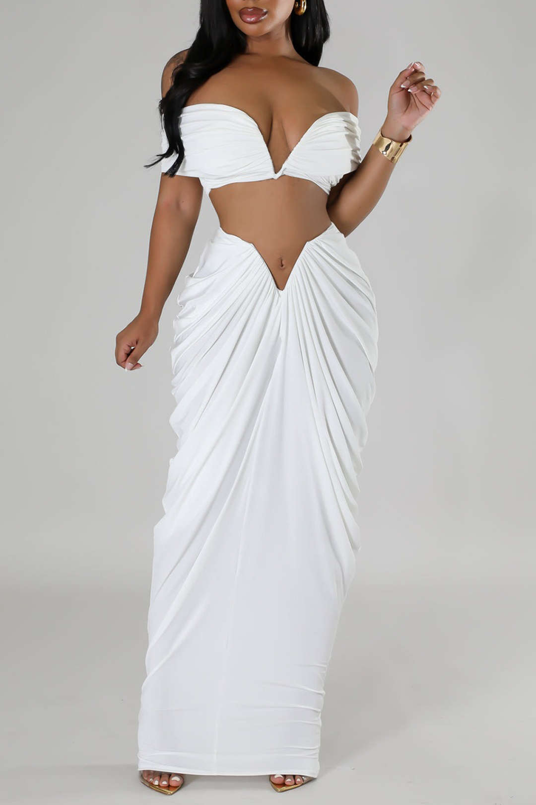 Dora - Conjunto Top Decote V & Saia Maxi
