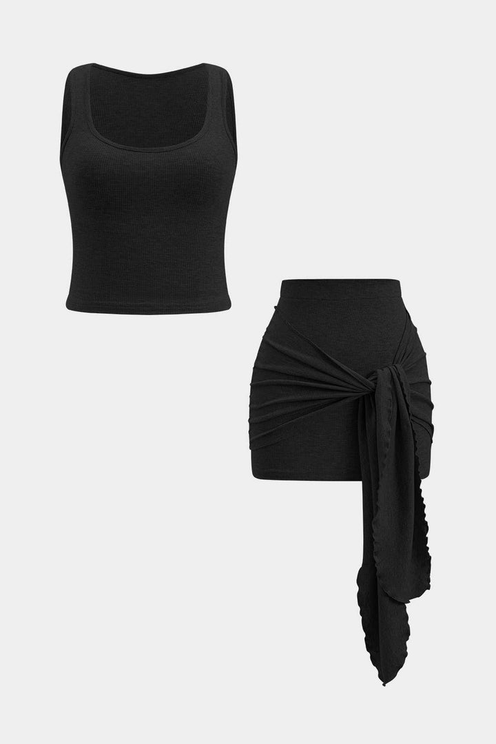 Amélia- Conjunto Top Sem Mangas & Saia com Laço