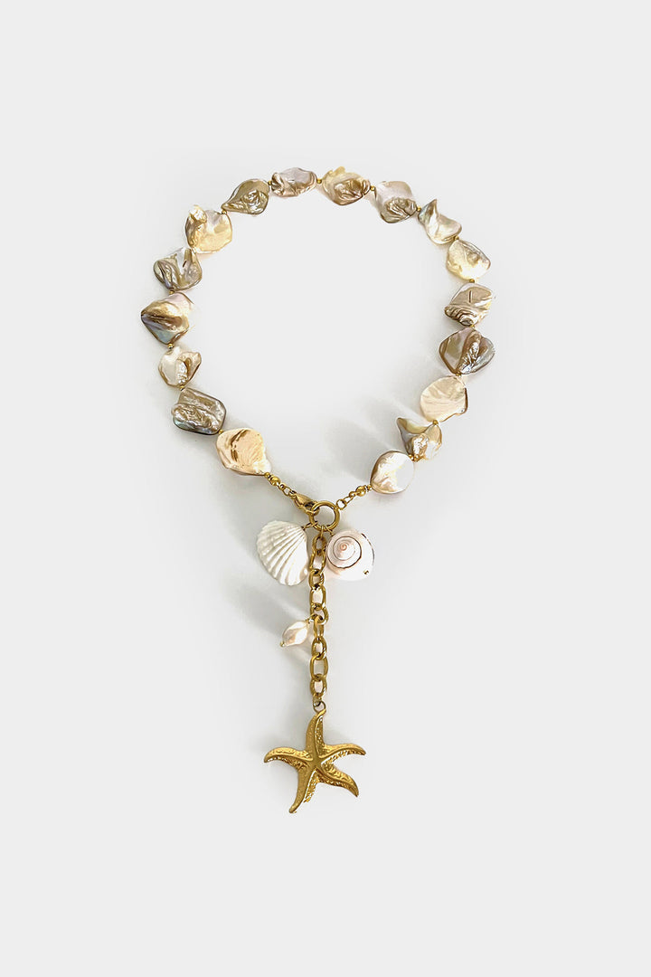 Colar com Pingente de Estrela do Mar em Concha Natural Irregular de Aço Titânio