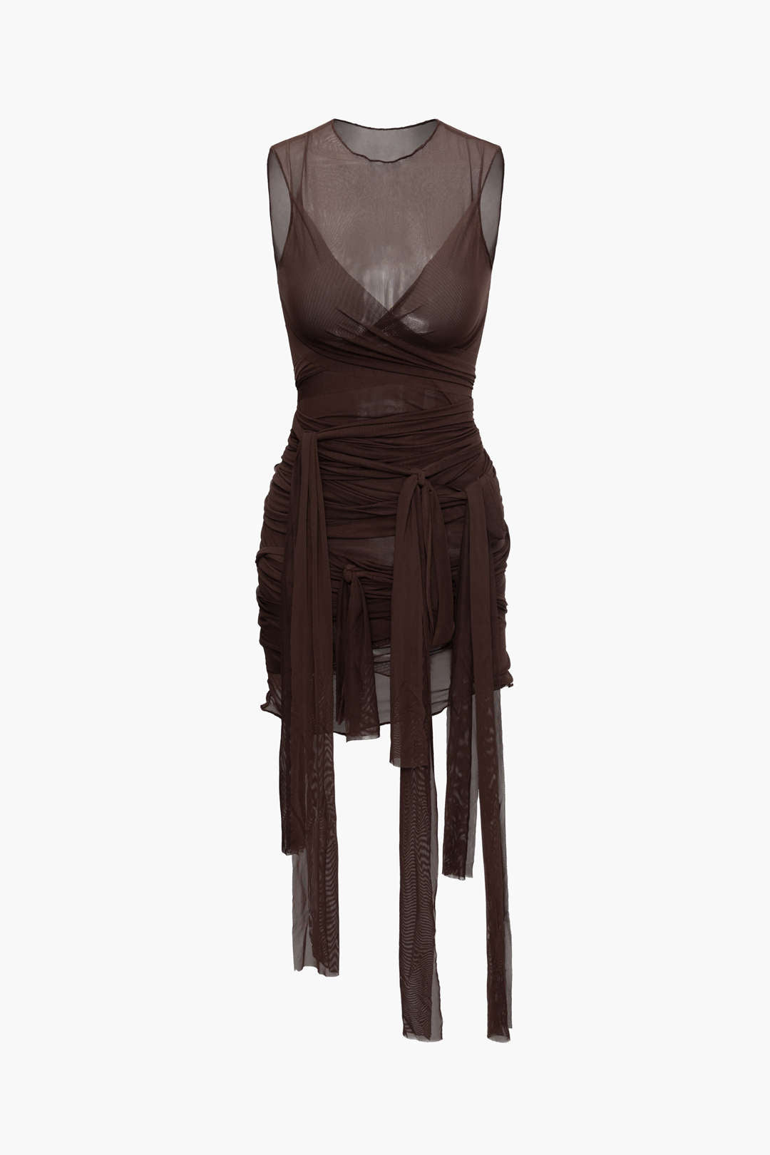 Nilda – Vestido Mini de Malha Transparente com Detalhe em Laço