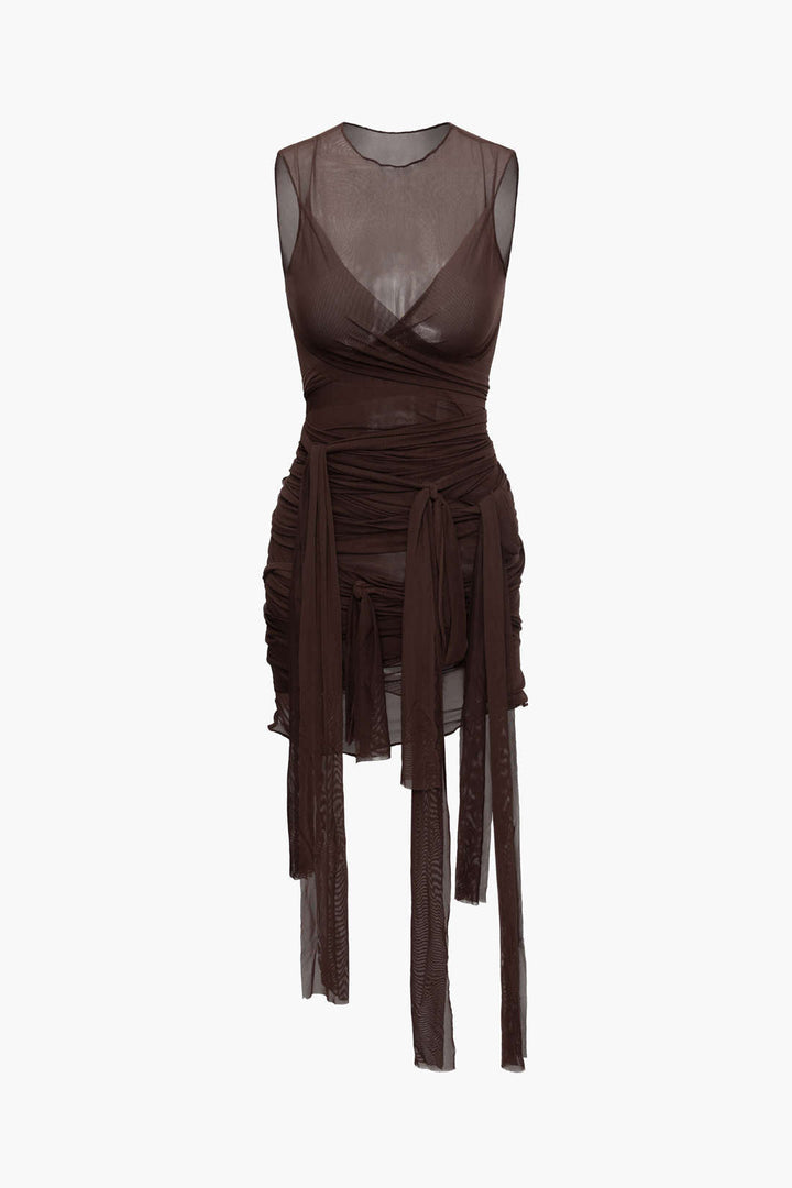 Nilda – Vestido Mini de Malha Transparente com Detalhe em Laço