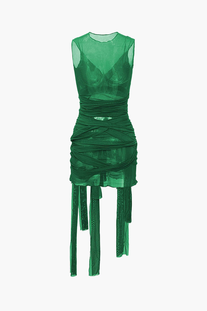 Nilda – Vestido Mini de Malha Transparente com Detalhe em Laço