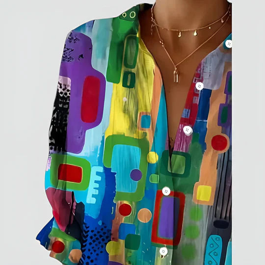 Amália - Camisa com estampas vibrantes