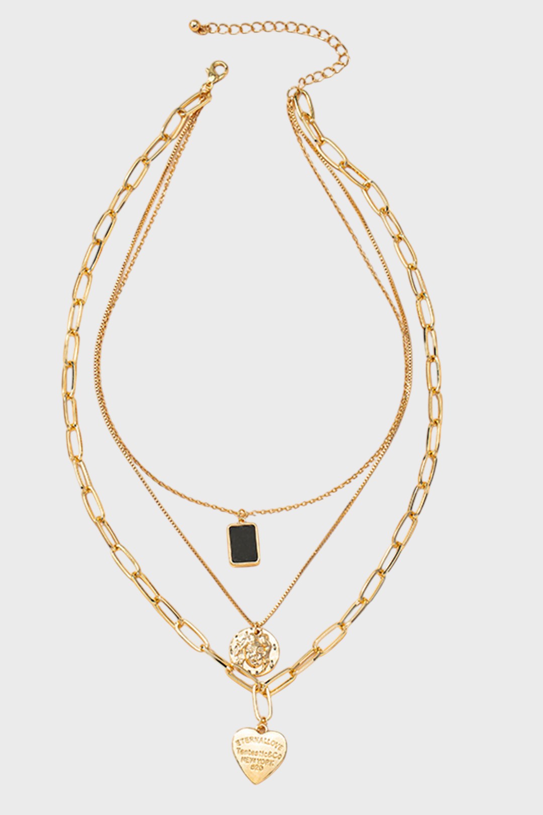 Colar em Camadas com Pendente de Coração em Metal