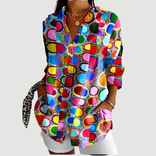 Amália - Camisa com estampas vibrantes