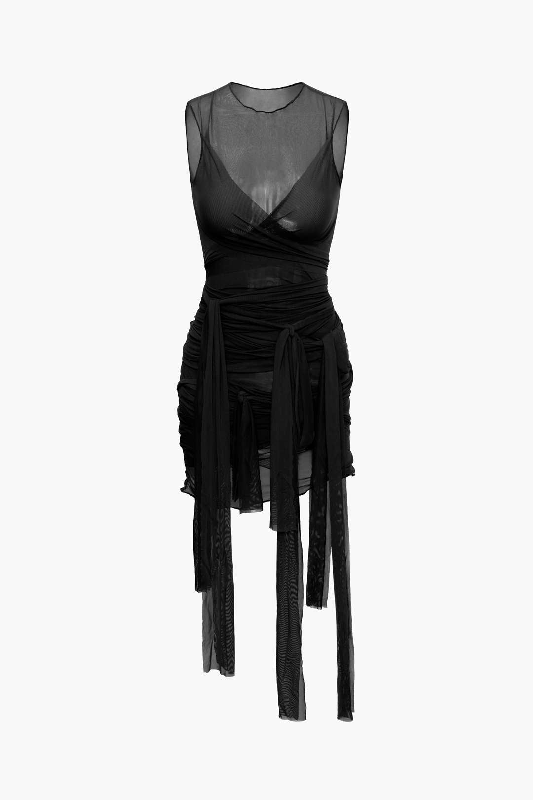 Nilda – Vestido Mini de Malha Transparente com Detalhe em Laço