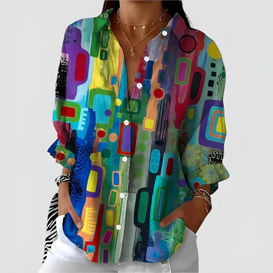Amália - Camisa com estampas vibrantes