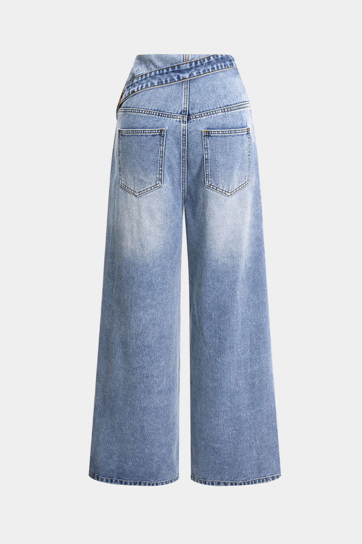 Dina - Calça de Ganga Assimétricas de Cintura Alta