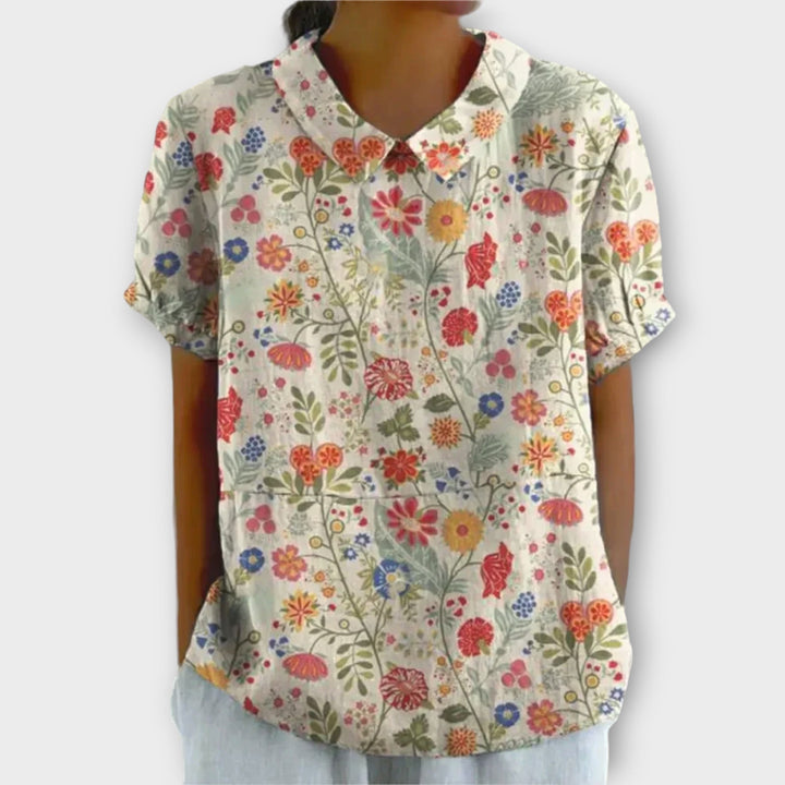 Bruna - Blusa Floral em Algodão e Linho